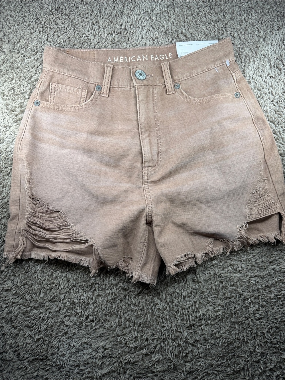 American Eagle Outfitters highest rise mom Shorts — Taupe beach brown distressed